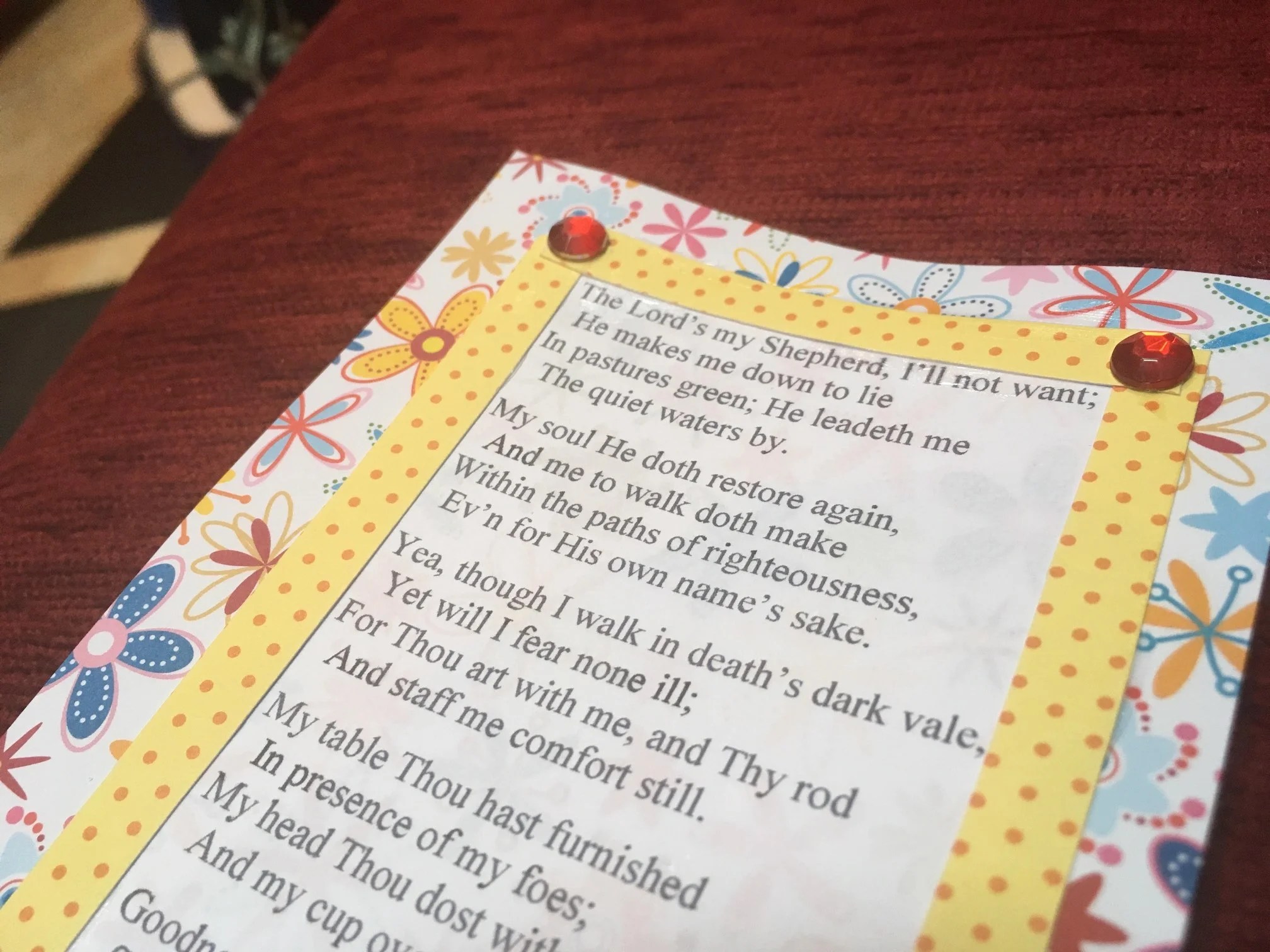  The psalm which our Sunday School has been learning. 